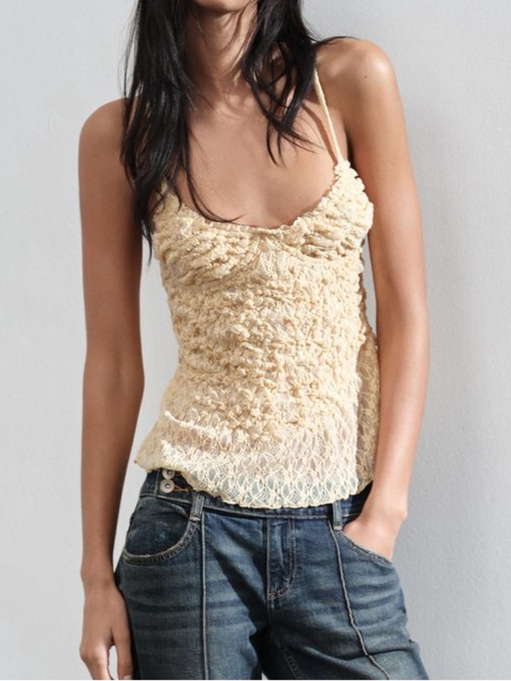 NWOT Zara Lace Ruched Top